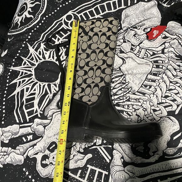 Coach Tristee Women's 7 Black Leather Comfort Lace-Up Mid-Calf Outdoor Rain Boot - Picture 5 of 10